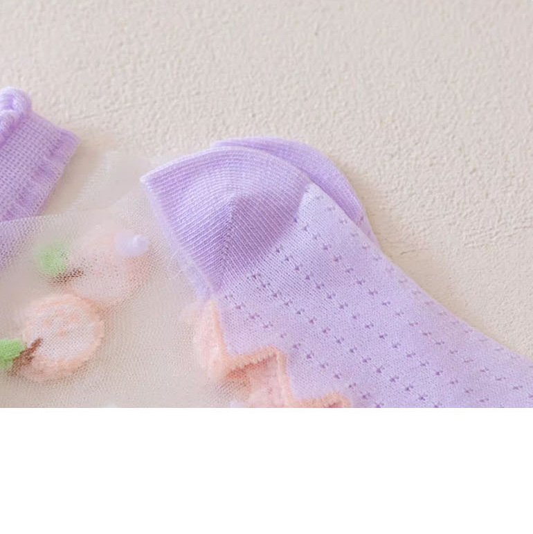 Fashion Crystal Butterfly [summer Ice Silk 5 Pairs] Df1049 Pure Cotton Mesh See-through Middle Tube Socks,Fashion Socks