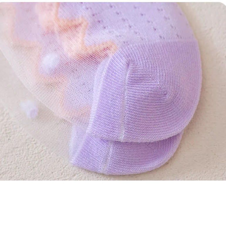 Fashion Crystal Balloon [summer Ice Silk 5 Pairs] Df1041 Pure Cotton Mesh See-through Middle Tube Socks,Fashion Socks