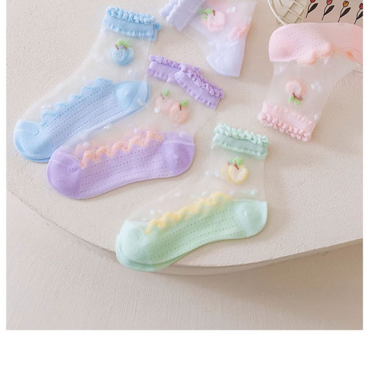 Fashion Crystal Flowers [summer Ice Silk 5 Pairs] Df1037 Pure Cotton Mesh See-through Middle Tube Socks,Fashion Socks