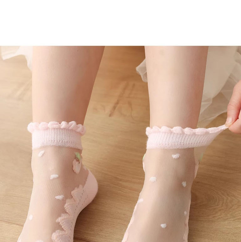 Fashion Crystal Butterfly [summer Ice Silk 5 Pairs] Df1049 Pure Cotton Mesh See-through Middle Tube Socks,Fashion Socks