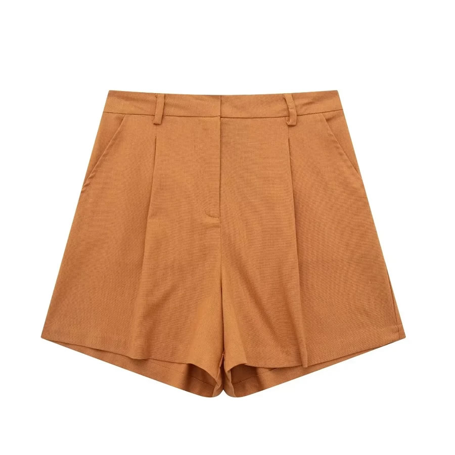 Fashion Khaki Blended Micro Pleated Shorts,Shorts