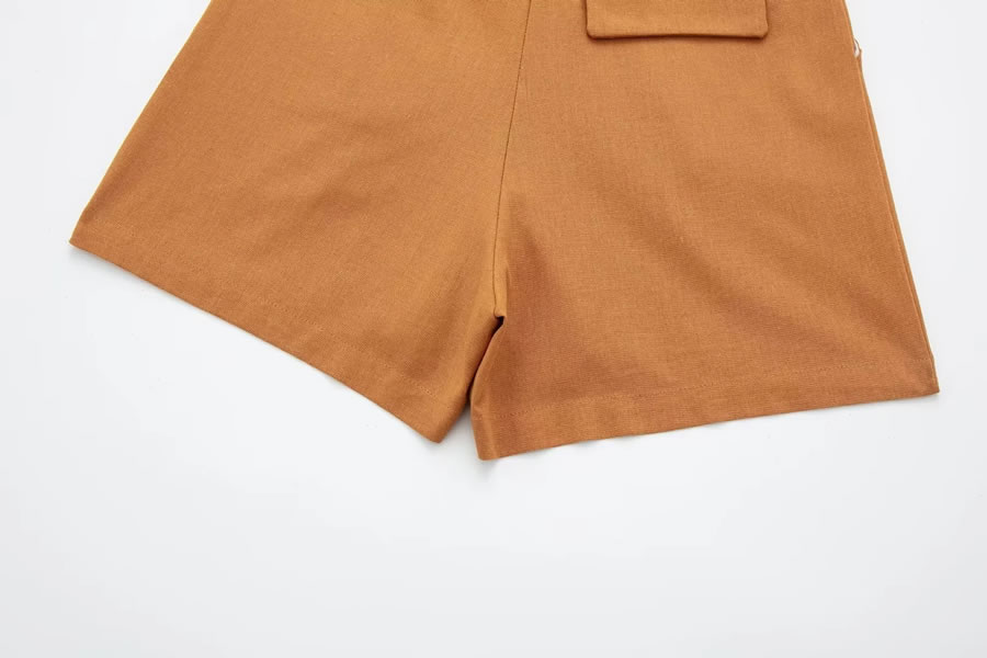 Fashion Brown Blended Micro Pleated Shorts,Shorts