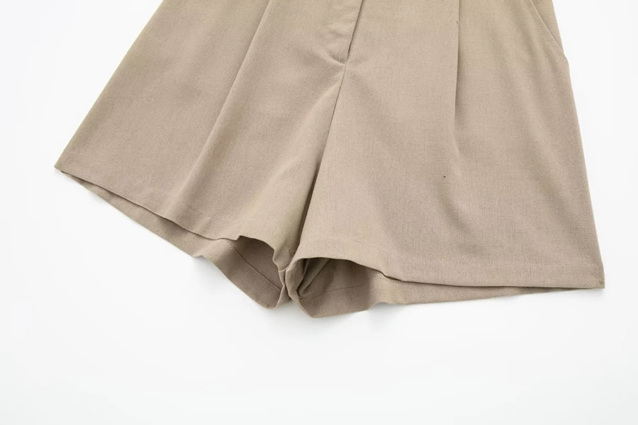 Fashion Brown Blended Micro Pleated Shorts,Shorts