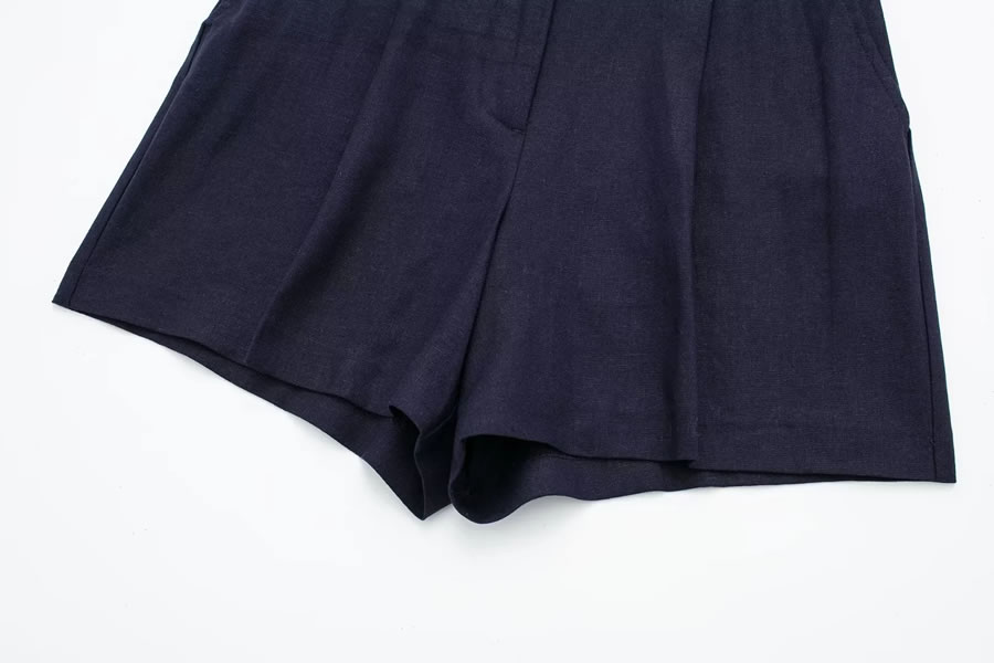 Fashion Sea ??blue Blended Micro Pleated Shorts,Shorts