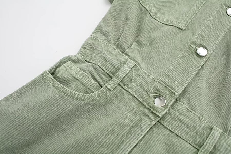 Fashion Light Blue Denim Lapel Button-up Jumpsuit Shorts,Tank Tops & Camis