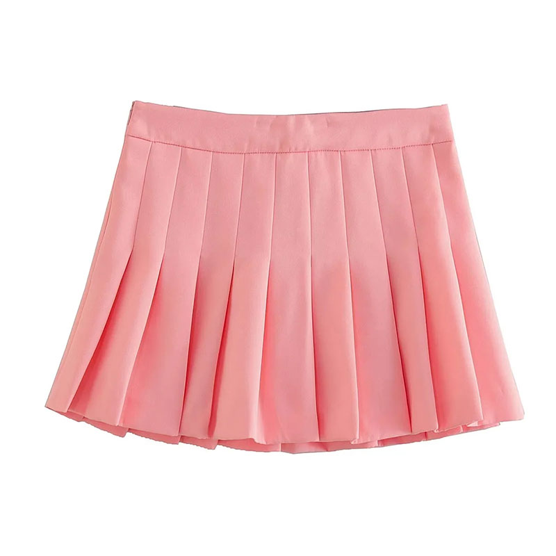 Fashion Pink Polyester High Waist Pleated Culottes,Shorts