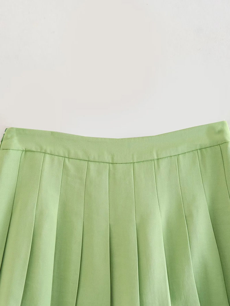 Fashion Green Polyester High Waist Pleated Culottes,Shorts