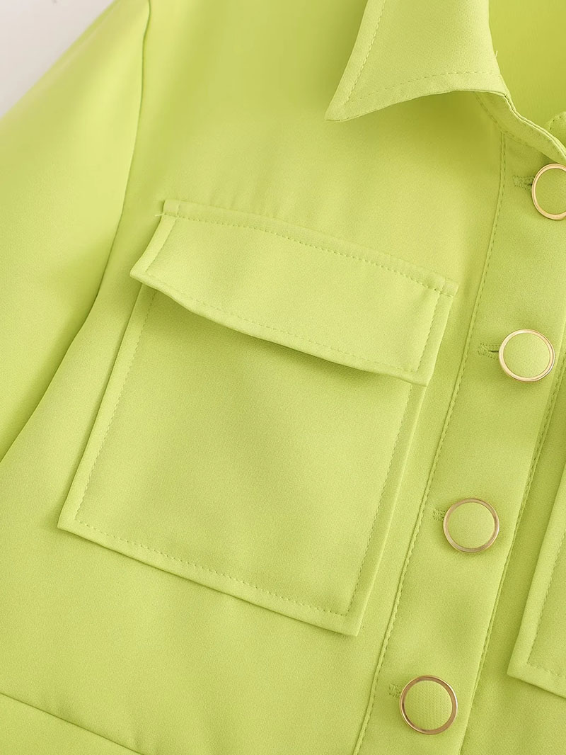 Fashion Green Polyester Lapel-collar Button-up Top-shorts Set,Suits