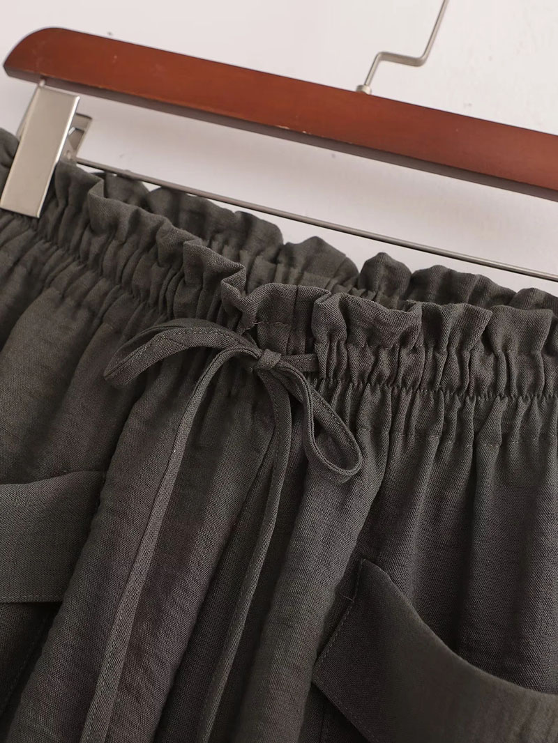 Fashion Grey Polyester Lace-up Oversized Pocket Shorts,Shorts