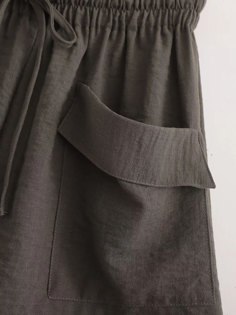 Fashion Grey Polyester Lace-up Oversized Pocket Shorts,Shorts