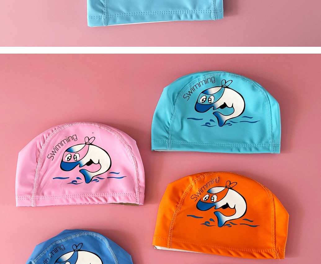 Fashion Orange Pu Printed Kids Coated Swimming Cap,Others