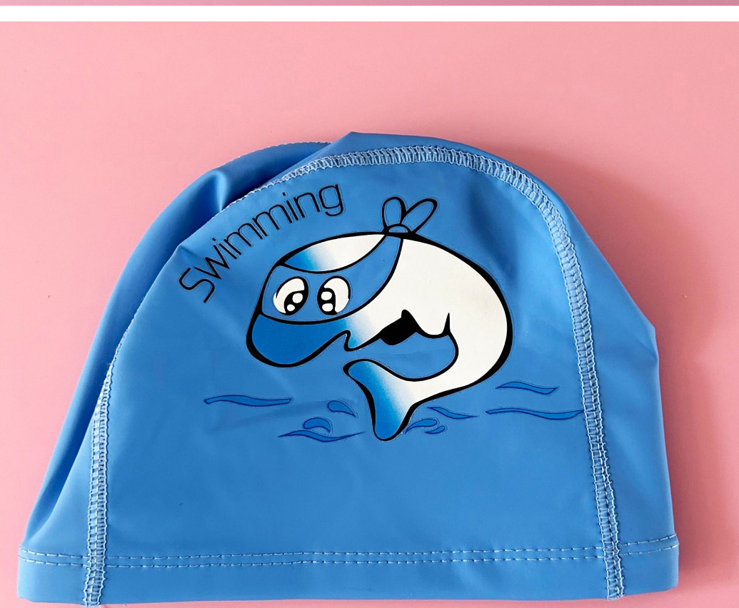 Fashion Blue Pu Printed Kids Coated Swimming Cap,Others