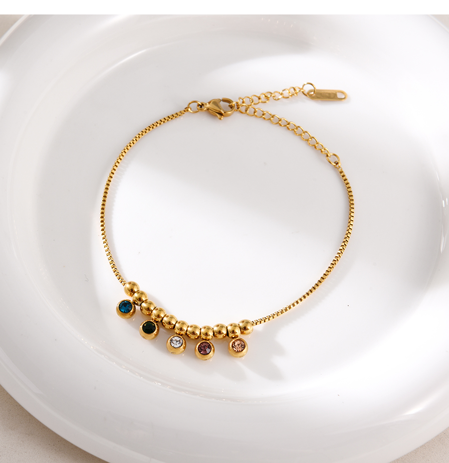 Fashion Gold Zircon Round Beaded Charm Bracelet In Titanium And Steel,Bracelets