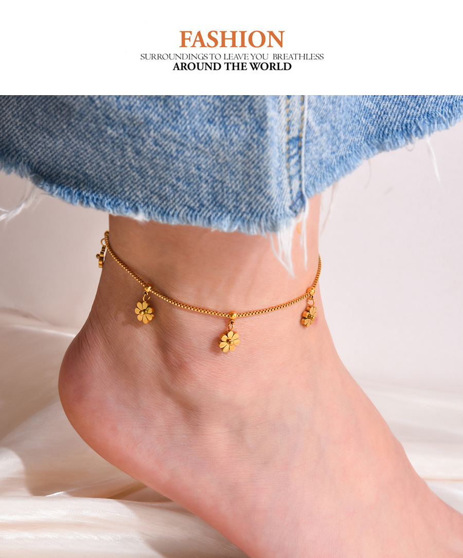 Fashion Rose Gold Titanium Steel Flower Pendant Chain Anklet,Fashion Anklets