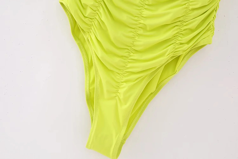 Fashion Yellow-green Polyester Crinkled One-piece Swimsuit,One Pieces