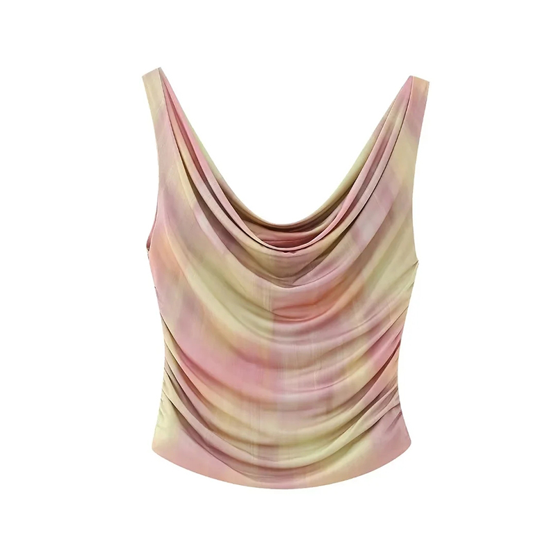 Fashion Tie-dye Polyester Tie-dye Pleated Top,Tank Tops & Camis