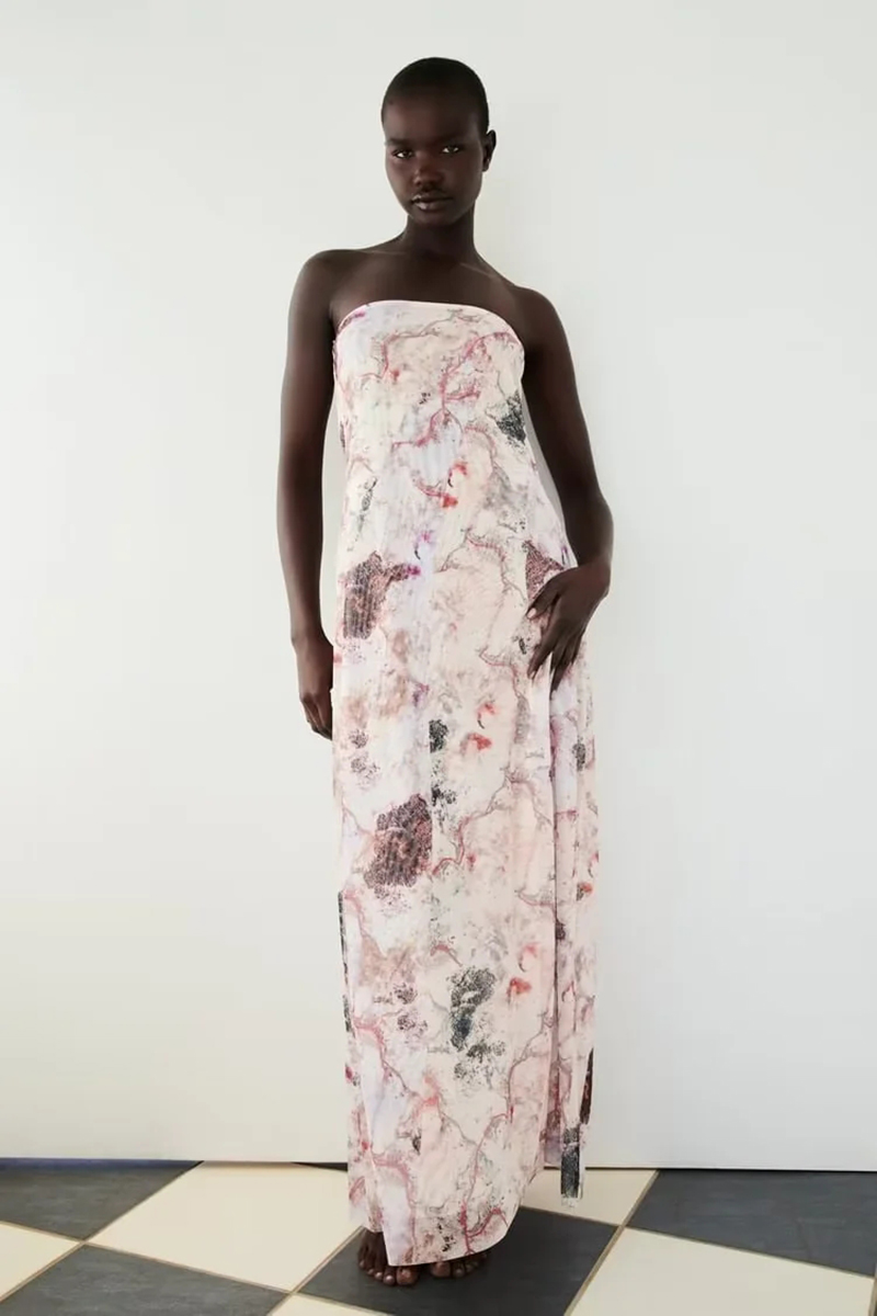 Fashion Printing Polyester Screen-print Dress,Long Dress