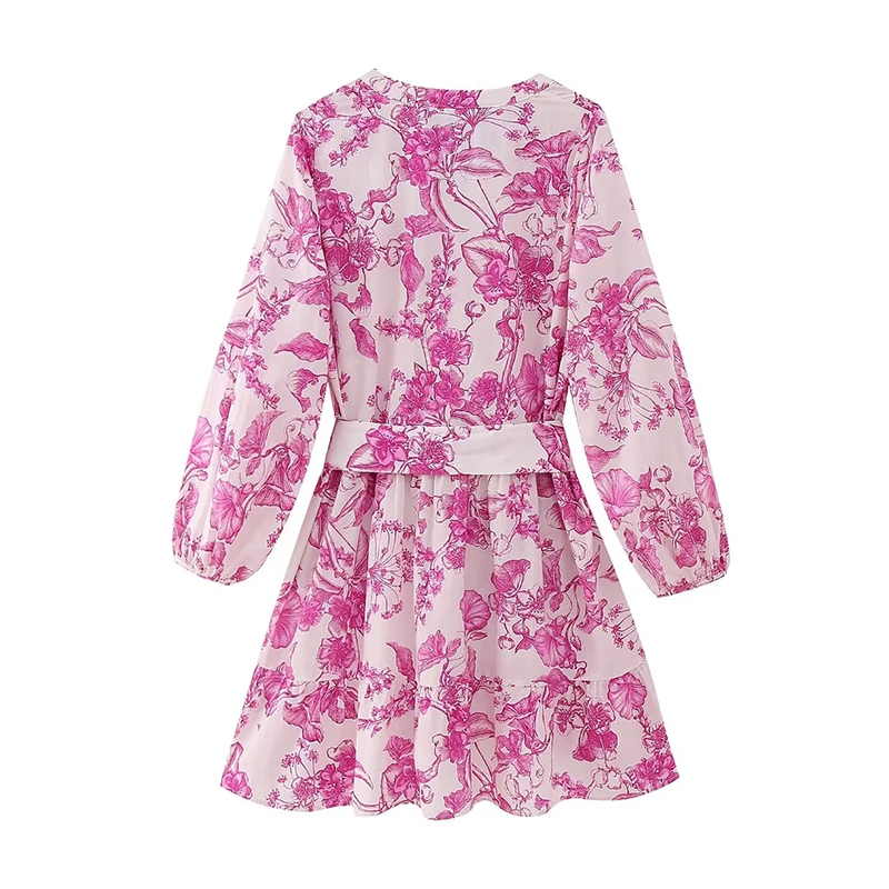 Fashion Pink Polyester Print Tie Dress,Mini & Short Dresses