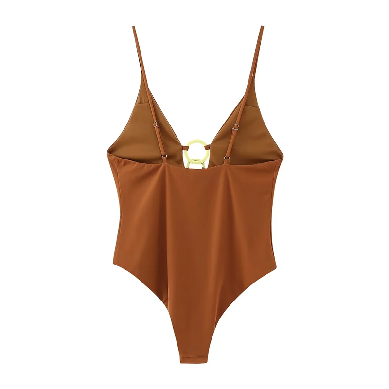 Fashion Coffee Color Polyester Cutout One-piece Swimsuit,One Pieces