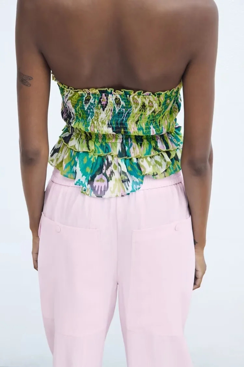 Fashion Printing Polyester Print Pleated Top,Tank Tops & Camis