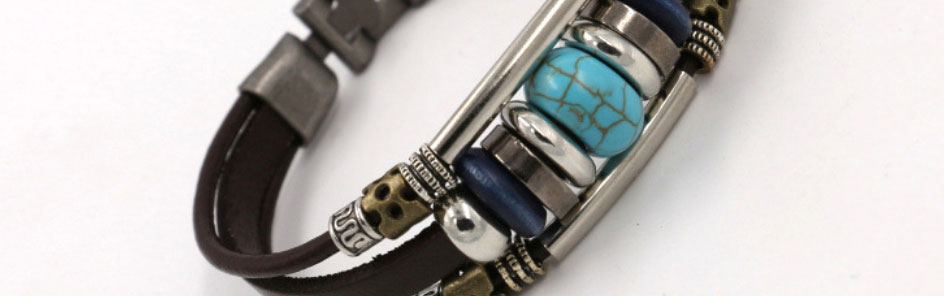 Fashion Brown Geometric Turquoise Beaded Leather Bracelet,Fashion Bracelets