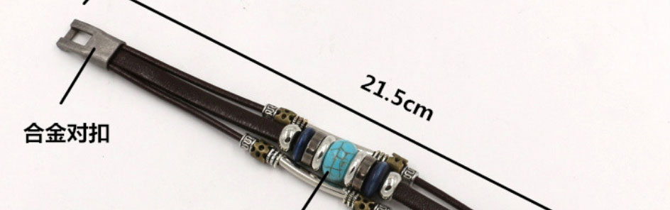 Fashion Brown Geometric Turquoise Beaded Leather Bracelet,Fashion Bracelets