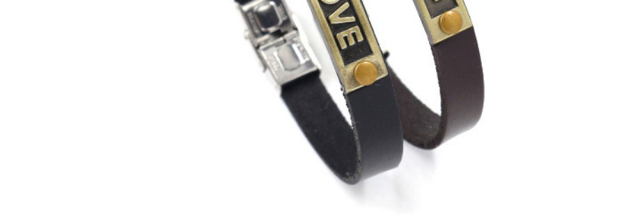 Fashion Black Leather Ancient Silver Alloy Alphabet Leather Bracelet,Fashion Bracelets