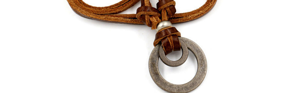 Fashion Coffee Color Alloy Ring Braided Leather Necklace,Pendants