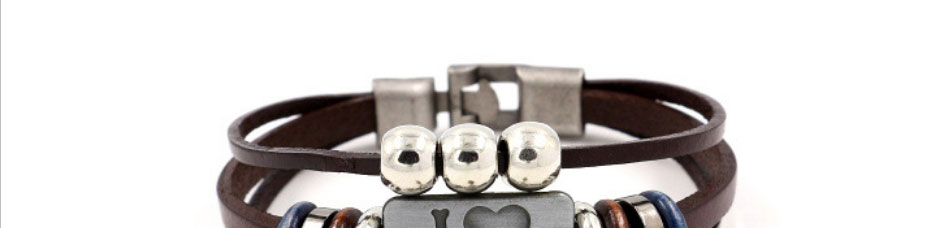 Fashion Black Alloy Herringbone Letter Plate Multilayer Leather Bracelet,Fashion Bracelets