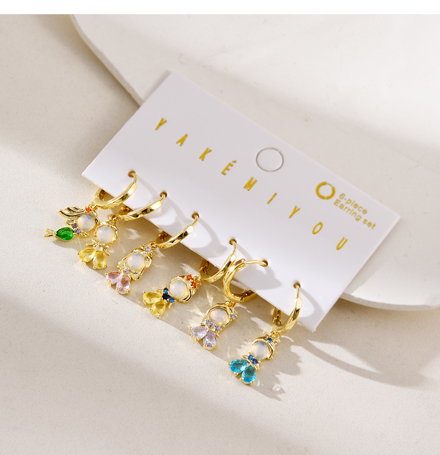 Fashion Gold Copper Inlaid Zircon Princess Mermaid Earrings Set Of 6,Earring Set