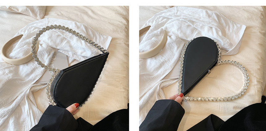 Fashion Black Pu Diamond Heart Handbag,Handbags