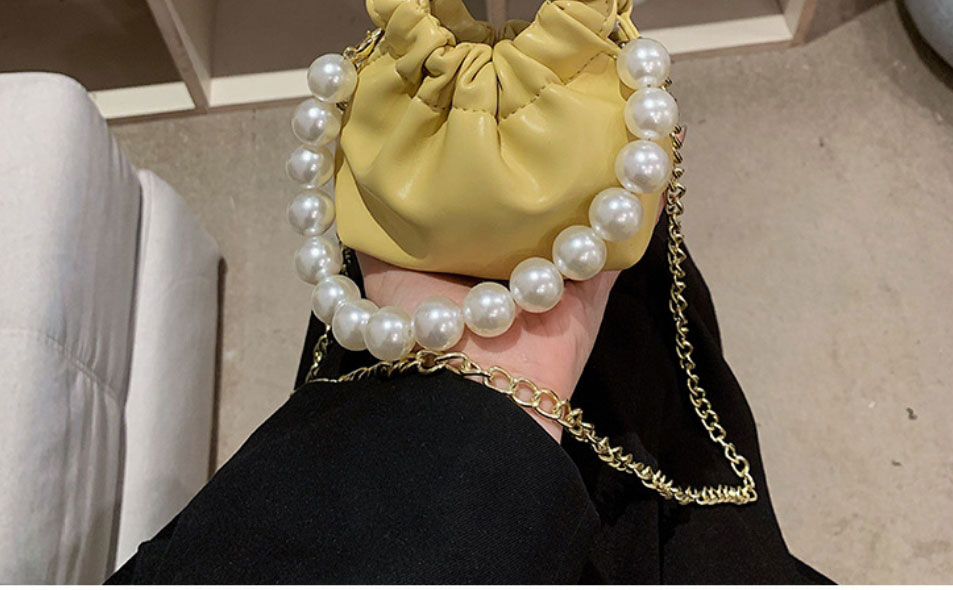 Fashion Dark Brown Pu Pleated Cuff Pearl Beaded Tote,Handbags