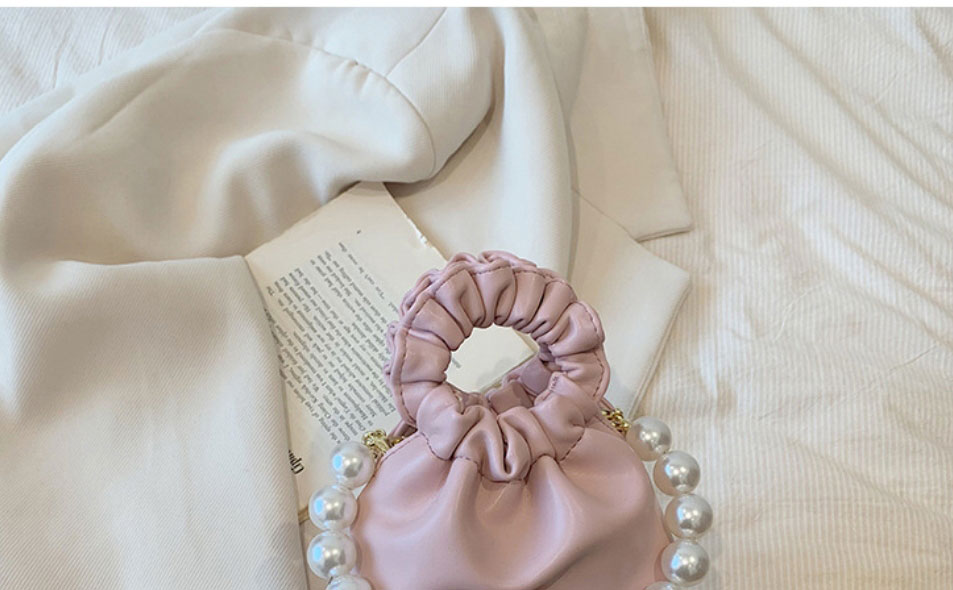 Fashion Dark Brown Pu Pleated Cuff Pearl Beaded Tote,Handbags