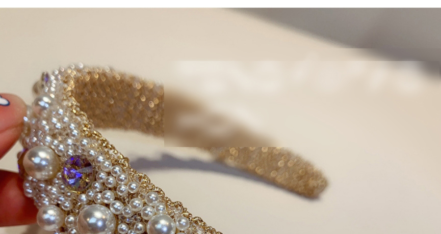 Fashion Champagne Geometric Crystal Pearl Wide-brimmed Headband,Head Band