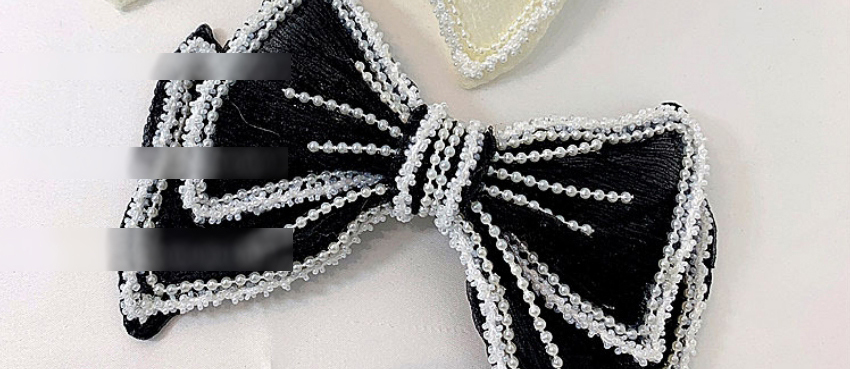 Fashion Black Pearl Trim Double Bow Hair Clip,Hairpins