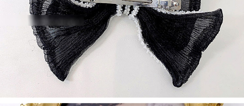 Fashion Black Pearl Trim Double Bow Hair Clip,Hairpins