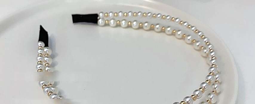 Fashion White Pearl Gold Bead Beaded Double Layer Headband,Head Band