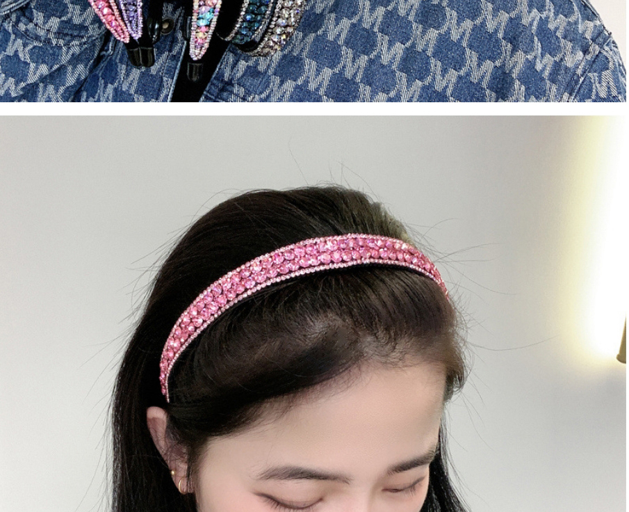 Fashion Pink Geometric Round Rhinestone Wide Brim Headband,Head Band
