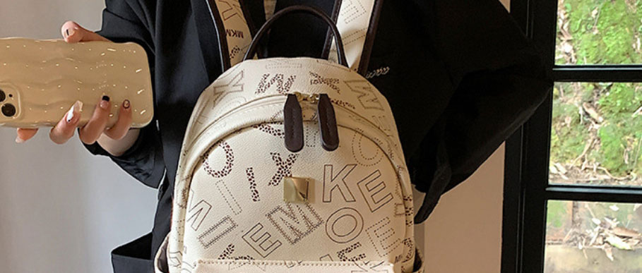 Fashion Medium White Pu Letter Printing Large Capacity Backpack,Backpack