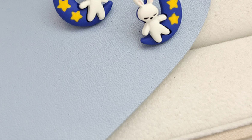 Fashion A Pair Of Bunny Stud Earrings Alloy Moon Rabbit Contrasting Color Stud Earrings,Stud Earrings