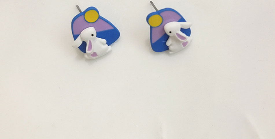 Fashion Blue Contrasting 3d Rabbit Stud Earrings,Stud Earrings