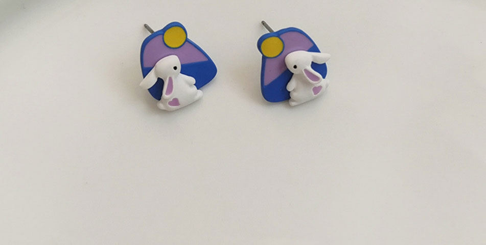 Fashion Blue Contrasting 3d Rabbit Stud Earrings,Stud Earrings