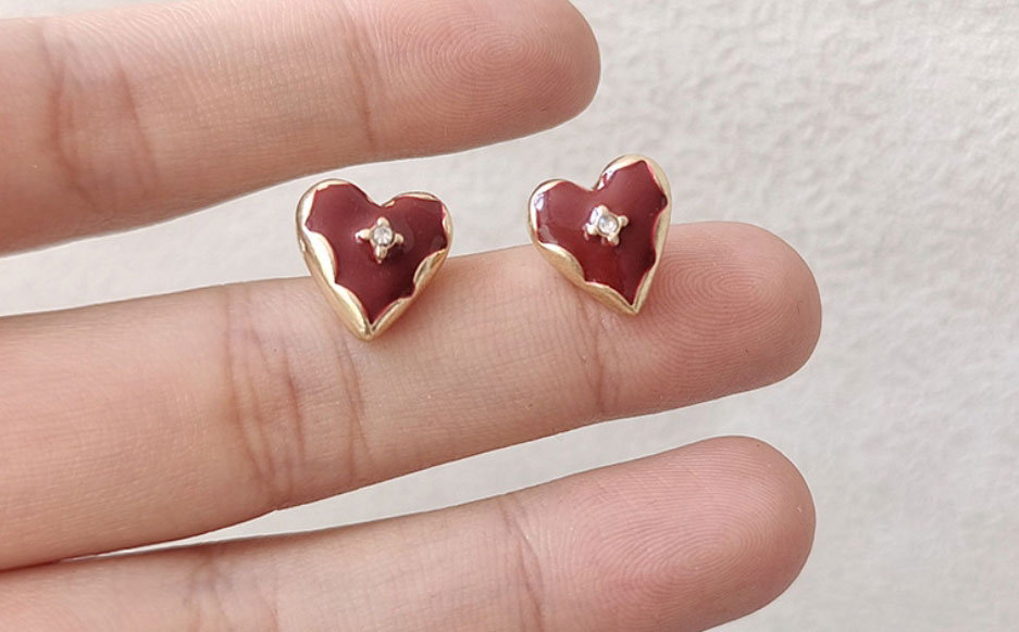 Fashion Red Alloy Drip Oil Heart Stud Earrings,Stud Earrings