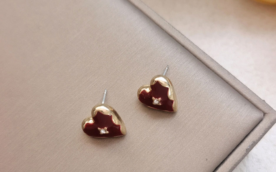 Fashion Red Alloy Drip Oil Heart Stud Earrings,Stud Earrings