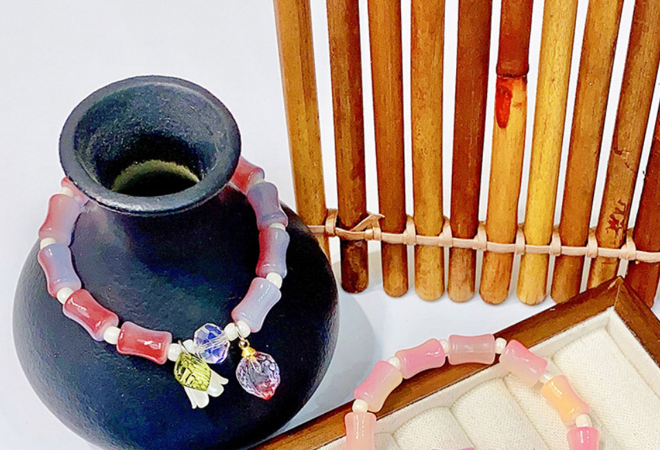 Fashion 4# Cherry Blossom Powder Resin Bamboo Beaded Flower Bracelet,Fashion Bracelets