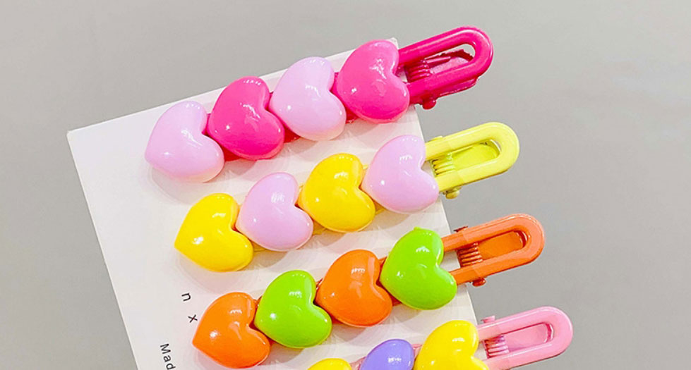 Fashion 5# Pink (with Cardboard) Resin Heart Hair Clip Set,Hairpins