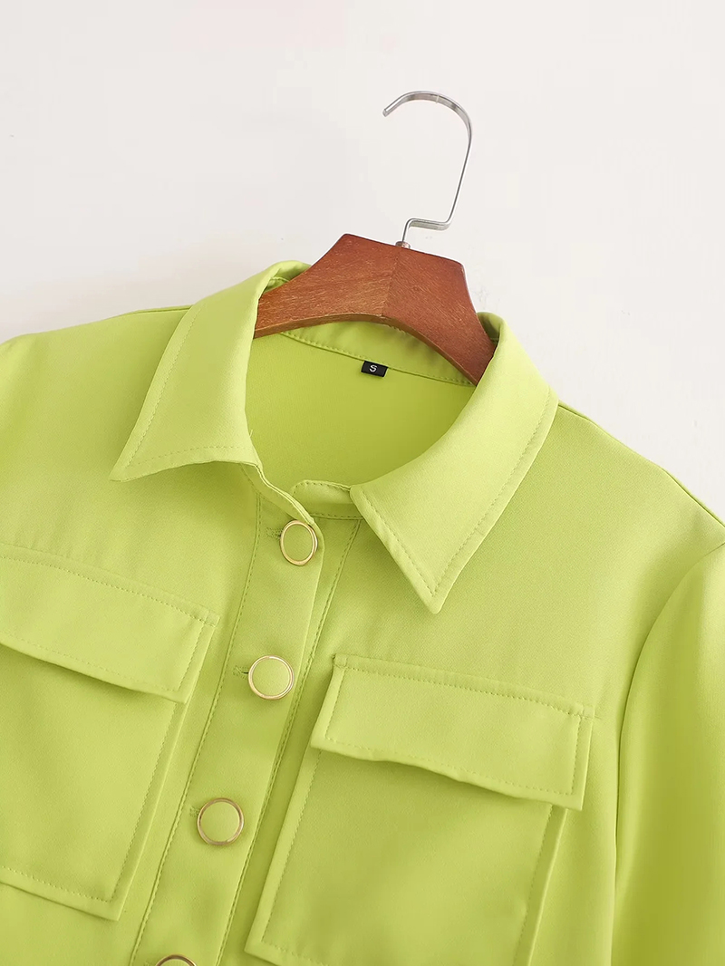 Fashion Green Polyester Lapel Collar Button Down Jacket Shorts Set,Coat-Jacket