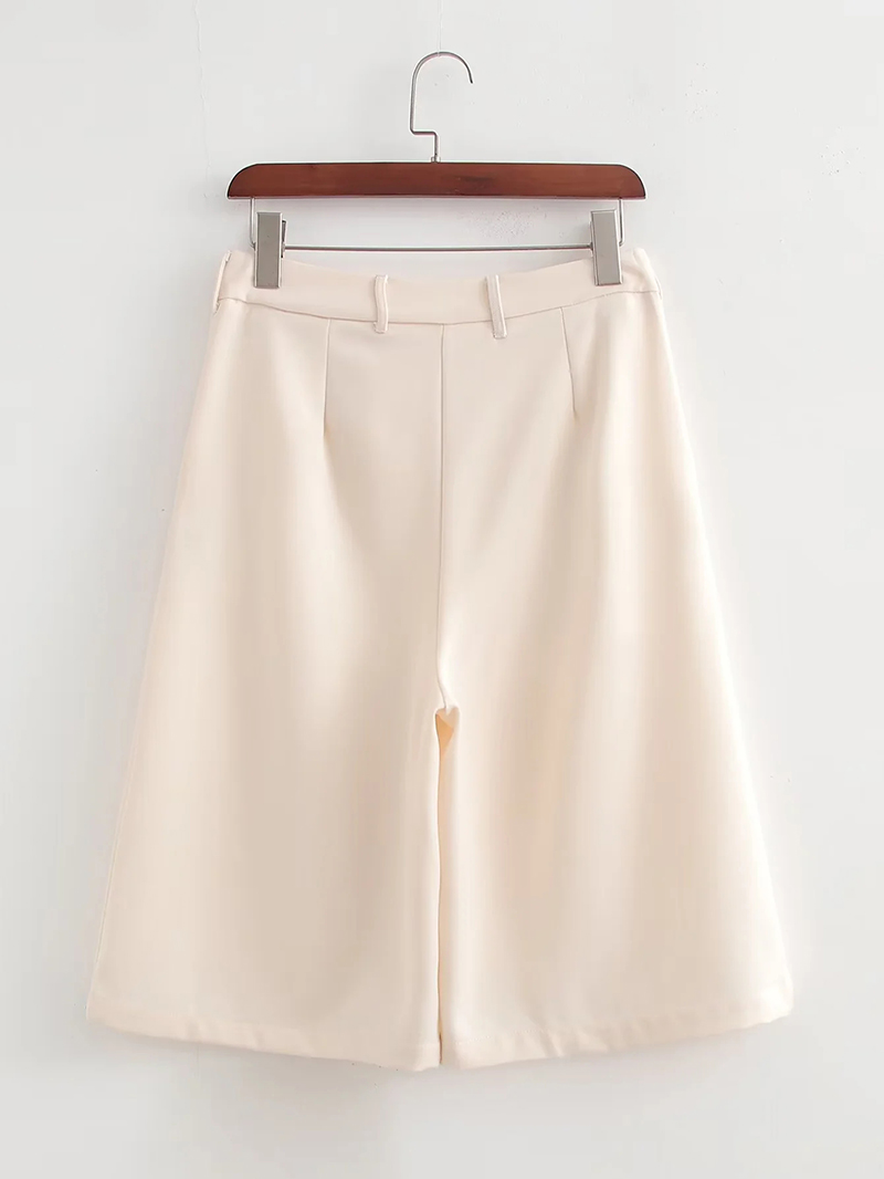 Fashion Milky White Polyester Pleated Trousers,Shorts