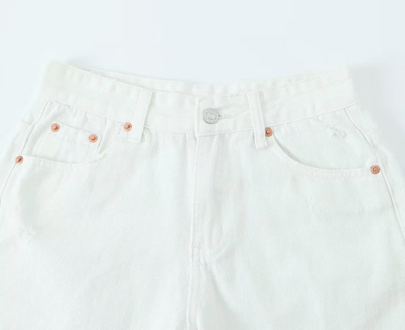Fashion Apricot Polyester Single Button Frayed Denim Shorts,Shorts