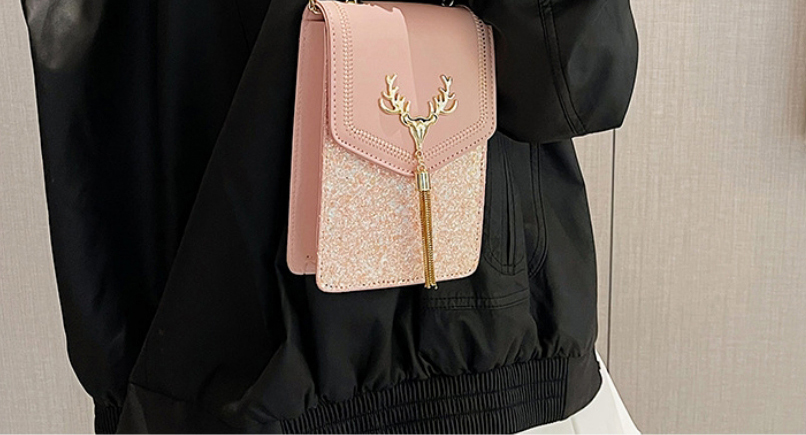 Fashion Black Pu Deer Head Chain Flap Crossbody Bag,Shoulder bags